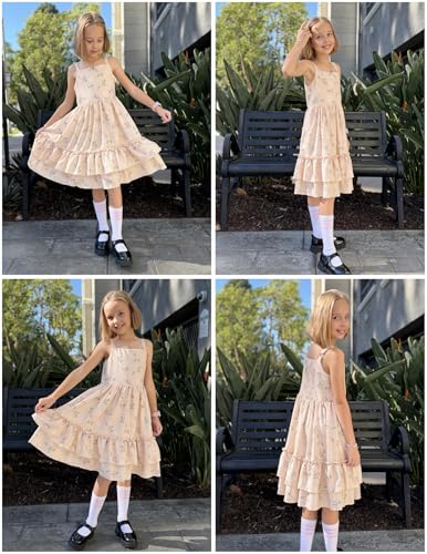 Image of Arshiner Girls Cami Summer Dress Boho Sleeveless Casual Sundress with Pockets for 4-12 Y