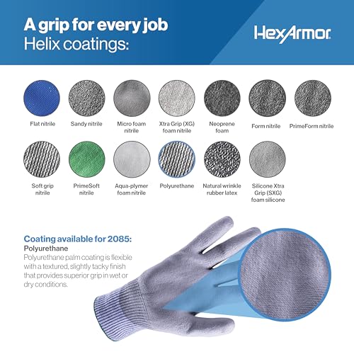HexArmor Safety Gloves | 360-Degree Cut-Resistant Work Gloves | Powerful Grip | Silicone-Free | Helix 2085 | Small