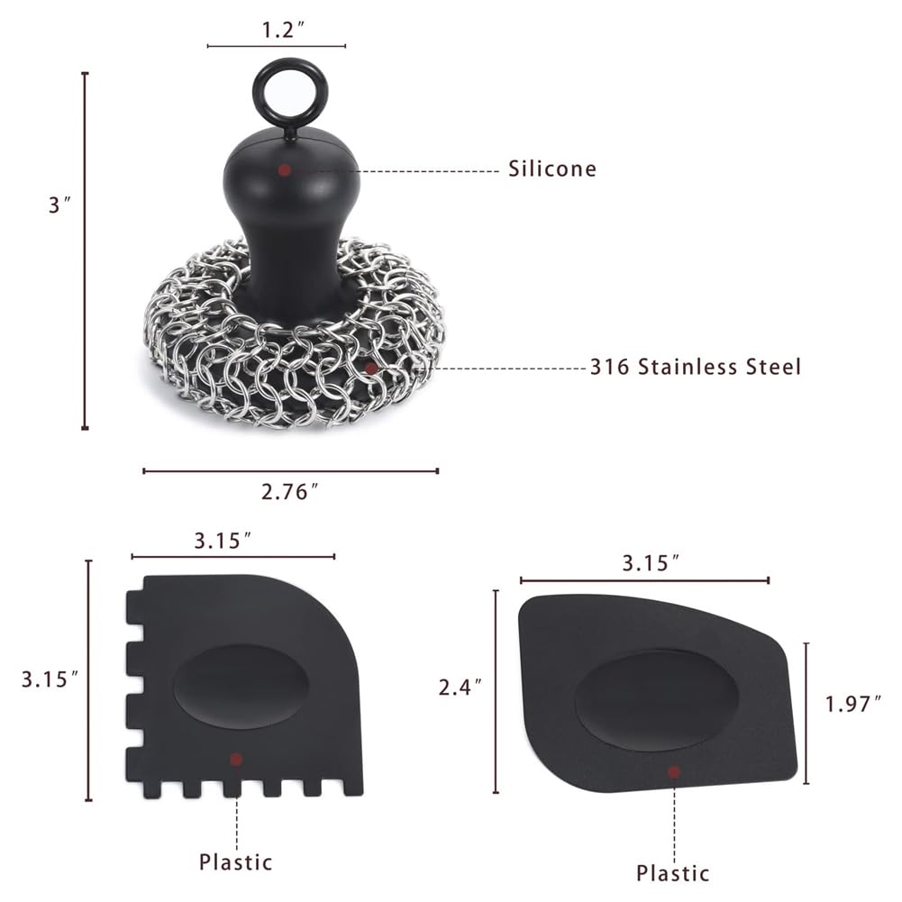 ISTOVO Grattoir à Mailles en Fonte, Grattoir de Casserole en Acier Inoxydable, Noir