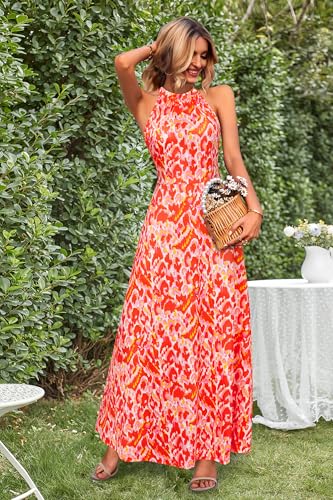 Image of STYLEWORD Women's Summer Floral Halter Maxi Dress Vacation Semi Formal 2026