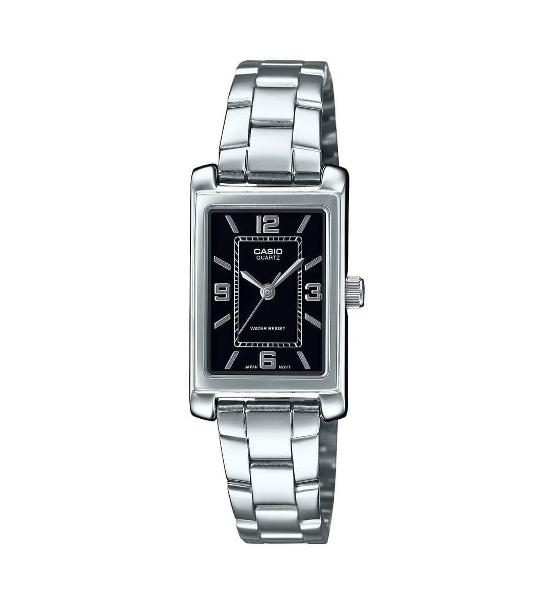 Casio LTP-1234DD-1A Orologio da donna rettangolare standard classico in acciaio inossidabile quadrante nero, nero