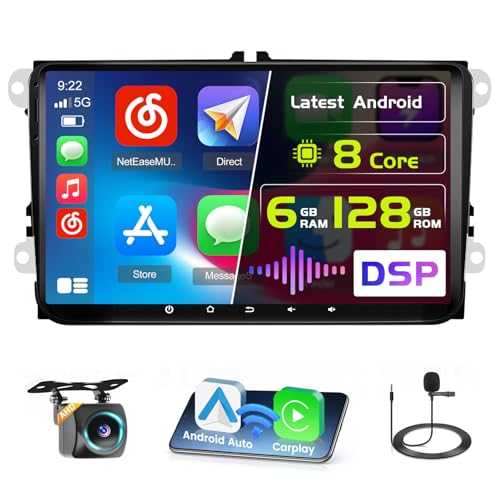 Hikity 8 Core/6+128G Android 15 Radio Coche para VW Golf 5 6 Tiguan Caddy Polo Touran con Carplay Android Auto Inalámbrico 9