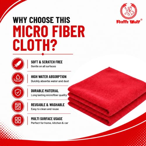 Image of Ralli Wolf RMC 4060 Pack of 2 Microfiber Cleaning Cloth 40x60 cm, 350 GSM Highly Absorbent Multi Purpose Microfiber Towel for Car Cleaning, Home, Kitchen and Industrial Surface Wiping