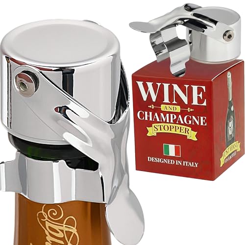 Wine Stopper & Champagne Stopper with Patented Seal - 2 in 1, Italian Design, Preserves Bubbles & Taste-Leak Proof - Reusable, Suitable for Wine, Cava, Prosecco and sparkling water