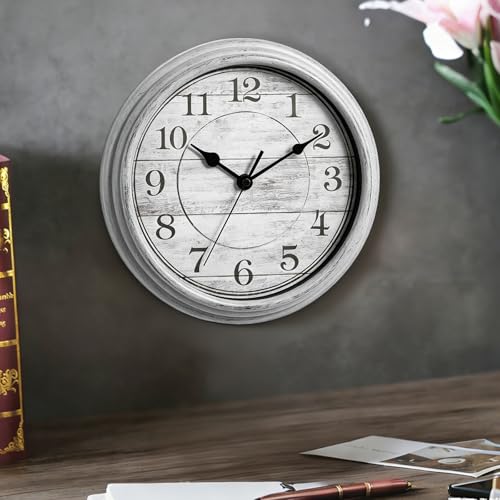 Image of Wall Clock, 9 Inch Silent Wall Clocks Battery Operated, Decorative Clocks for Kitchen Living Room, Bedroom (Gray)