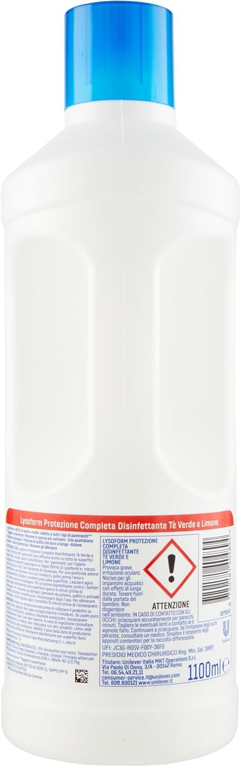 12 x Lysoform Té verde y limón 1,1 L – para suelos y superficies lavables, con fragancia biodegradable+llavero Italy Shop Service gratis
