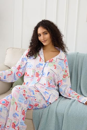 Image of YiNi LuLu Womens Pajamas Set 2 Piece Long Sleeve Sleepwear Button Down Pjs Lounge Set Nightwear with Pockets