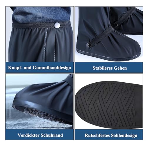 Wasserdichte Schuhüberzieher, Faltbare Wasserdicht Überschuhe für Männer Frauen, Rutschfest Regenüberzieher Schuhe, Wiederverwendbare Regenstiefel Schuhabdeckung mit Reflektorstreifen (XL (43-45 EU))