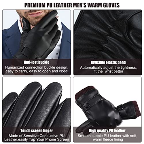 Image of Venzina Black Winter Gloves for Men Riding Gloves with Fleece Lining for Riding, Touch Screen Function, Waterproof, Windproof, One Size, for Driving, Cycling, Running, Hiking, Gift for Men