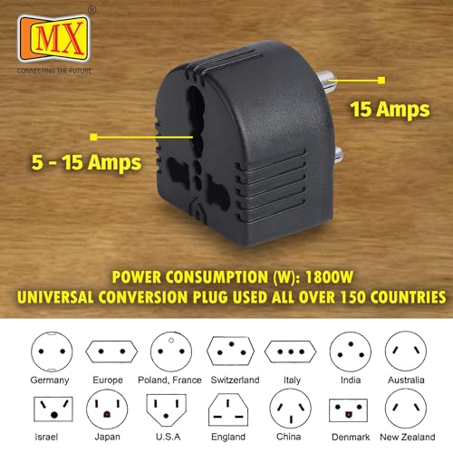 Image of MX 15A Converter Plug 5A to 15A 3 Pin Adapter | Universal Socket Power Converter for Home & Kitchen Appliances | Compact Wall Plug Adapter for Mixer, Microwave, Kettle & Other Devices