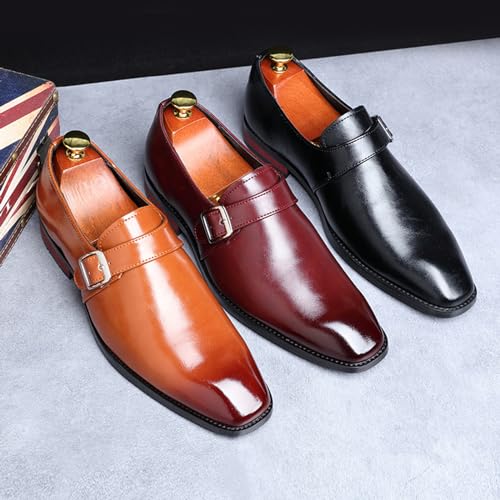 Men's Leather Monk Strap Loafers Fashion Classic Pointed Toe Slip On Low Top Chelsea Formal Business Dress Oxford Shoes2