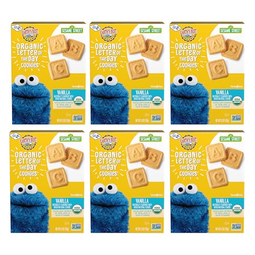 Earths Best Organic Letter of the Day Cookies for Toddlers 2 Years Old and Up Vanilla Flavor 5.3 Ounce Box (Pack of 6)