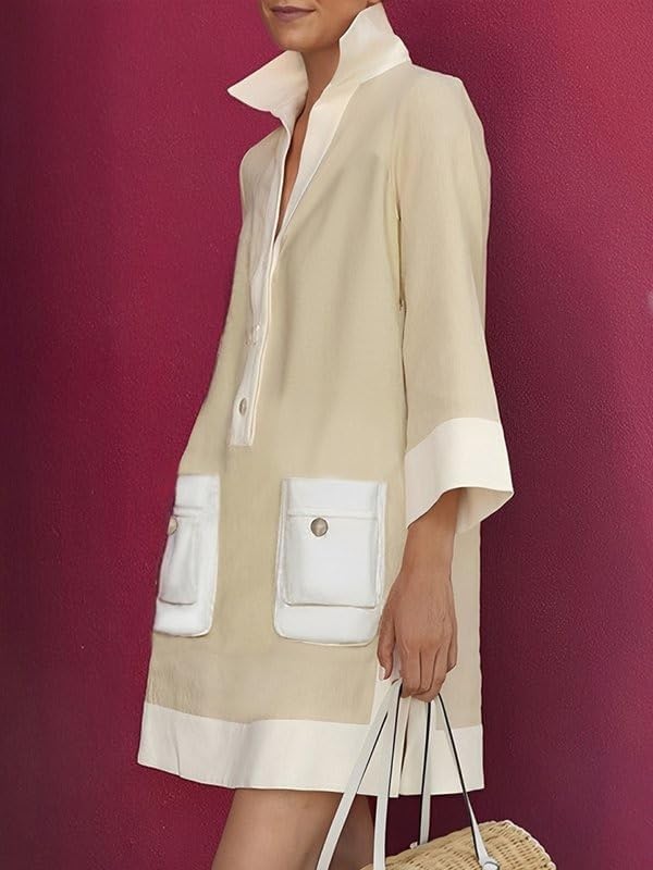 UOOZEE Summer Dresses for Women Casual Shirt Dress 3/4 Quarter Long Sleeve Printed Work Dress - Image 2