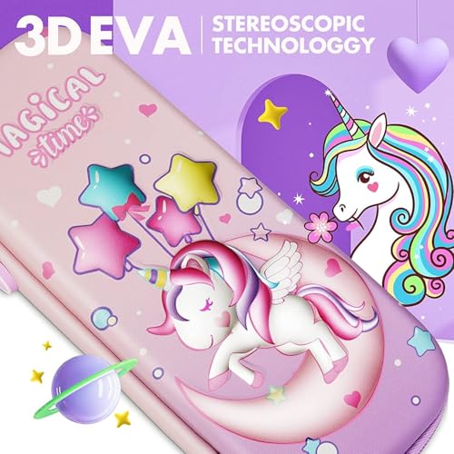 Image of DEOXY 3D Unicorn Cover Large Capacity Pencil Case Compass with Compartments, School Supply Organizer for Students, Stationery Box, Cosmetic Zip Pouch Bag-CK12UN