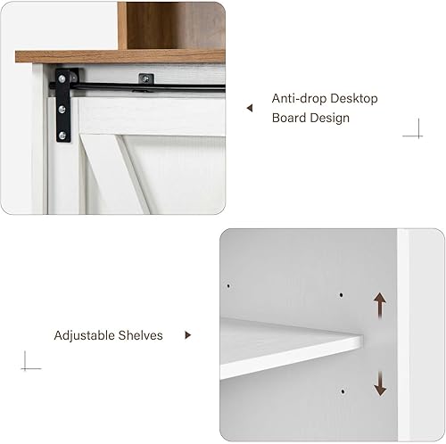 Miniatura 6 de Armario de barra de café de granja con 6 ganchos, gabinete pequeño de cocina de 32 pulgadas con puertas correderas de granero, gabinete de bar