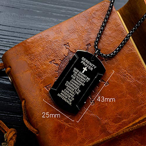 Rehoboth Men's Bible Verse Dog Tag Serenity Lord's Prayer Cross Pendant Necklace with 24 Inch Stainless Steel Chain for Women Men Silver Black Gold3
