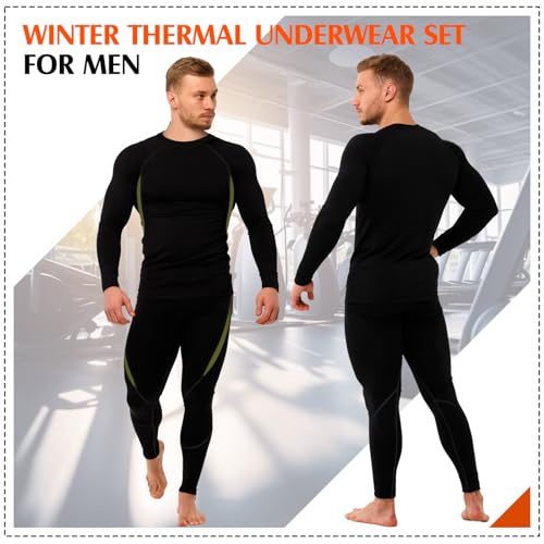 Patelai 3 Sets Men's Thermal Underwear Set Fleece Lined Base Layer Top Bottom Set Warm Hunting Skiing Gear for Cold Weather2