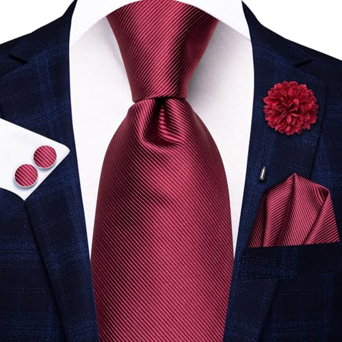 Image of Hi-Tie Men's Tie Lapel Pin Set Pocket Square Cufflinks Formal Woven Silk Tie Sets Wedding Party