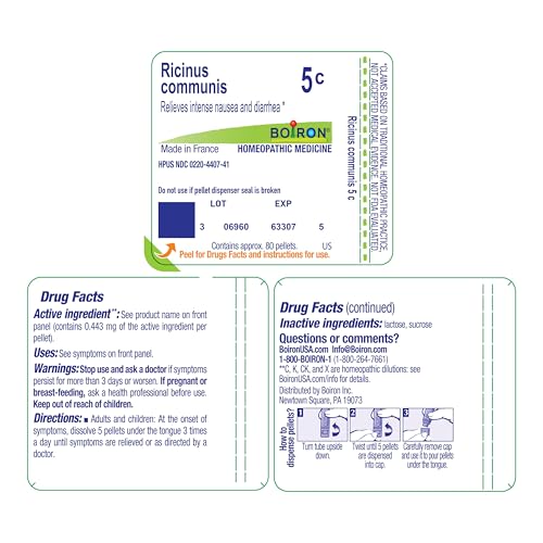 Boiron Ricinus Communis 5C for Intense Nausea & Diarrhea - 80 Pellets - image 9