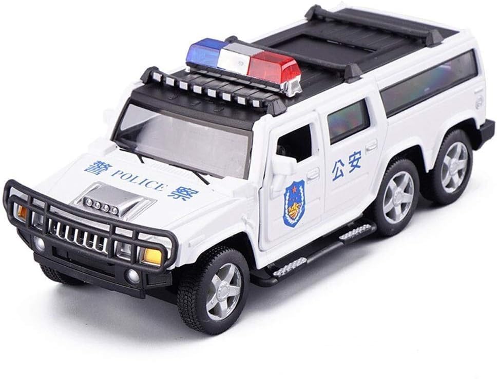 Image of 1:32 Scale 6 Wheel Hummer Police Toy Car | Metal Pullback Diecast Car for Kids with Openable Doors, Sound, Light Effects Toy for Car Enthusiasts (Color As Per Available), Black