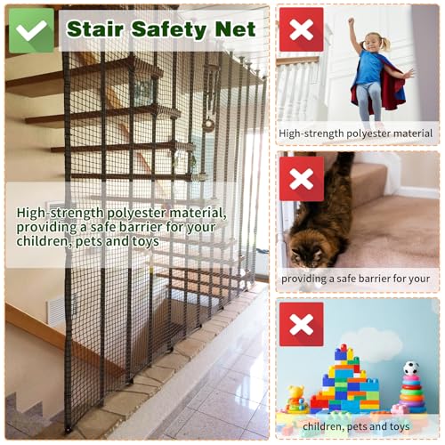 Image of Kids Pets Safety Rope Netting, Black Stairs Balcony Railing Protecting Net, Climbing Cargo Net, 6.619.7ft