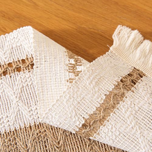 Image of HomeCloud Croshia Woven Table placemat - Heat Resistant, Washable Table Decoration for Dining, Office, Kitchen, Hotel, and Home (Rec White Beige, Set of 2)