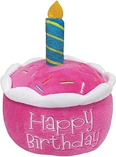 Glow Pups Plush Birthday Dog Toys for Small, Medium and Large Dogs, Pink Birthday Cake Dog Toy with Squeaker (Pink Birthday Cupcake)