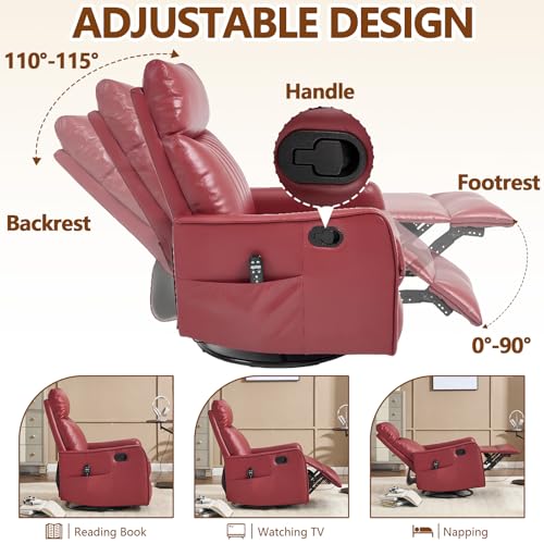 Sillón reclinable con masaje tela roja miniatura 3