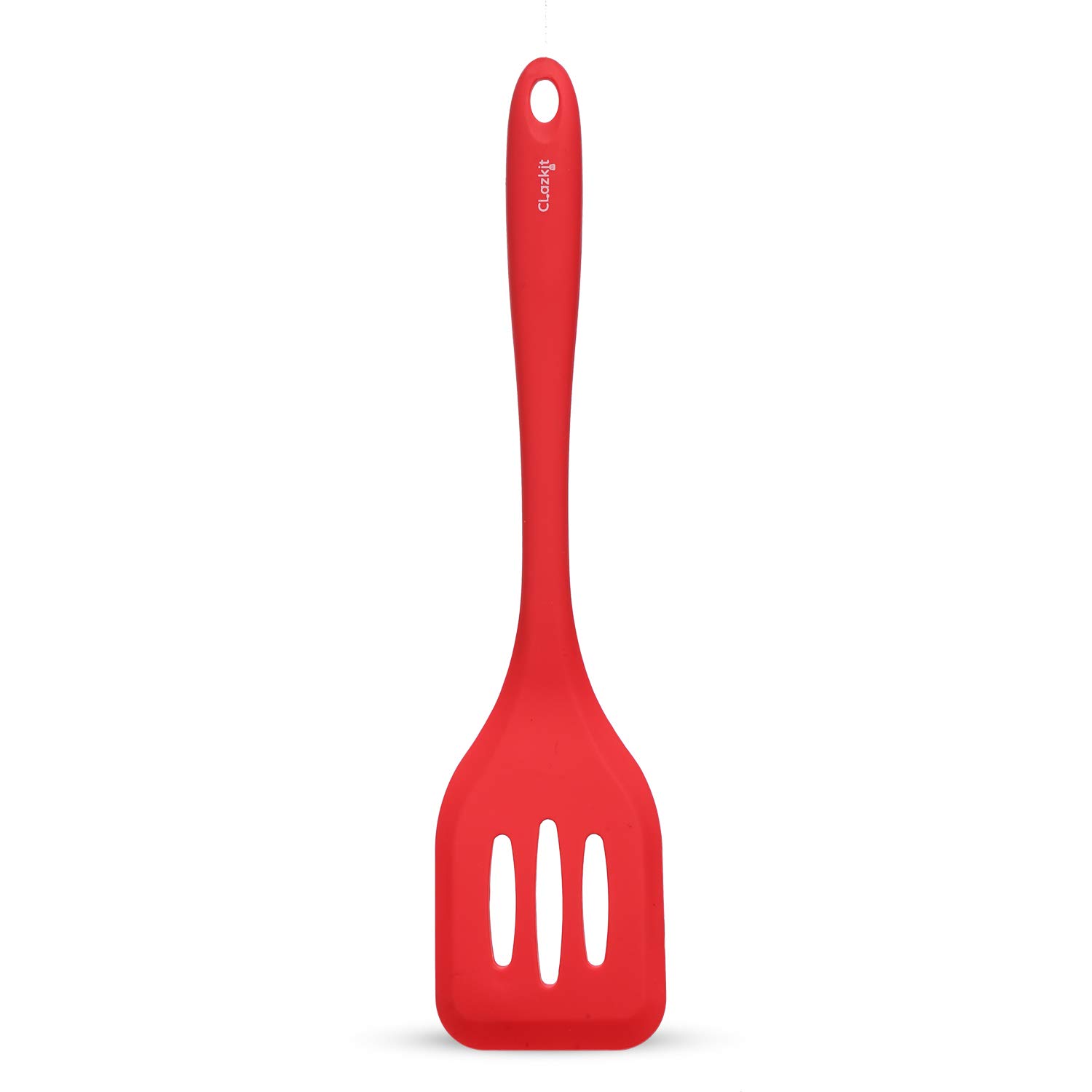 Clazkit YH-551 Premium Silicone Turner Spatula/Slotted Spatula, Ultra Flexible, Hygienic One Piece Design, Non Stick Kitchen Utensil for Dosa, Paratha, Pancakes, Wok, 29cm,Red
