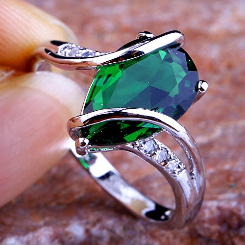 925 Sterling Silver Plated Simulated Emerald Quartz Pear Shaped Promise Ring Size 82