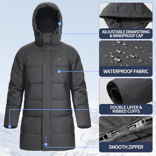 Image of Pioneer Camp Mens Long Winter Coat Hooded Waterproof Insulated Puffer Jacket Thicken Puffy Warm Down Windbreaker Parka