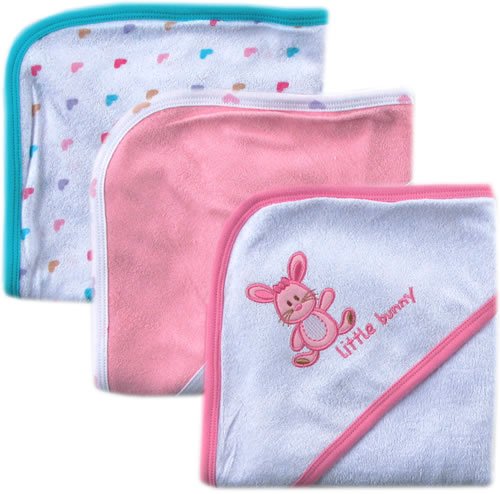 Image of Luvable Friends 3 Pack Hooded Towels, Pink