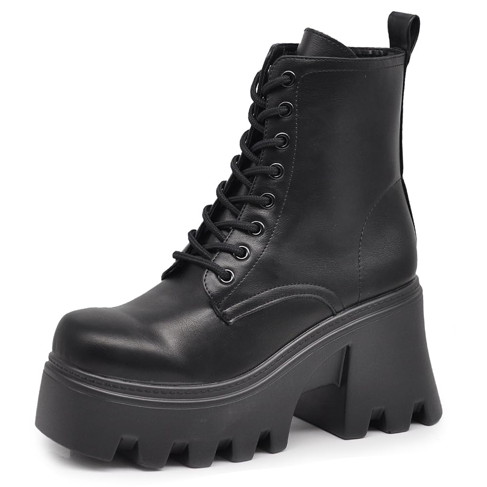 IF FASHION Stivaletti Tronchetti Anfibi da Donna In Pelle Sintetica Con Tacco Grosso Platform Zeppa Dippio Fondo Carrarmato MP752-1
