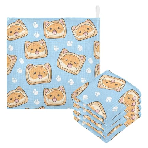 vvfelixl Cartoon Cat Toast Baby Burp Cloths Baby Muslin Washcloths for Boys Girls Cotton Babys Face Towel for Newborn Infants Soft and Absorbent 11.8 X 11.8 in, 5 Pack3