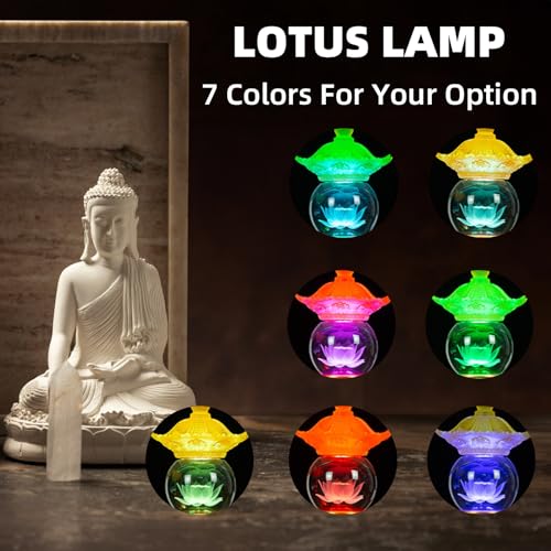 Image of Lotus Lamp Color Changing Touch Dimmable Yoga Meditation Decor Gift (11in) | Soft Glow;Alloy Glass;Multi-scene Decor;Fine Craft;Zen Symbol