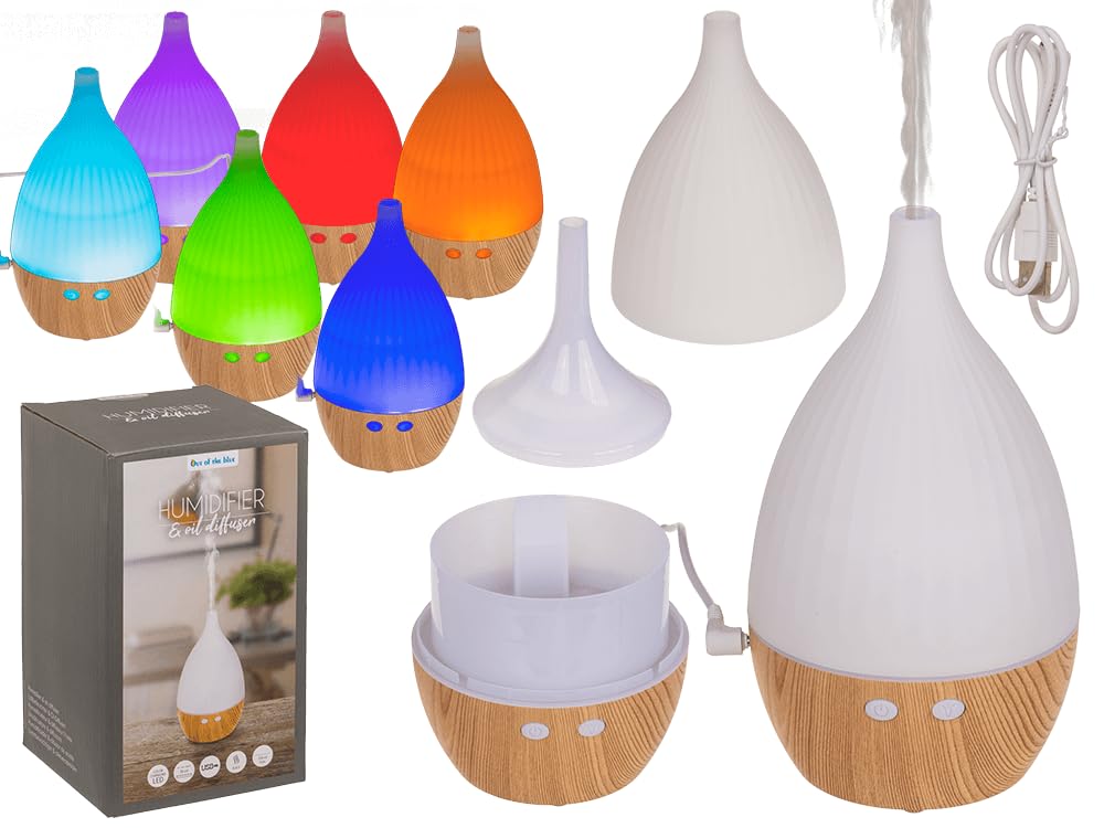 Nawilżacz powietrza/dyfuzor oleju, kopuła, z 7 zmieniającymi się kolorami LED i kablem USB, pojemność ok. 130 ml, ok. 19 cm, z tworzywa sztucznego, w pudełku prezentowym