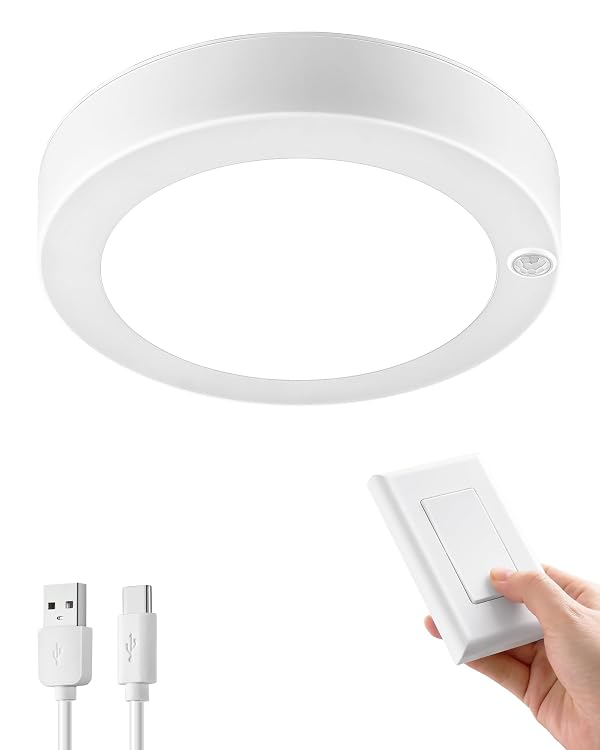 SURAIELEC Rechargeable Ceiling Light with Wall Switch, 8000mAh Battery Ceiling Light Indoor, Wall Switch Remote or Motion Sensor, 6500K 300LM, Battery Lights No Wiring for Shed, Pantry, Closet, 1-Pack by SURAIELEC - Image 8