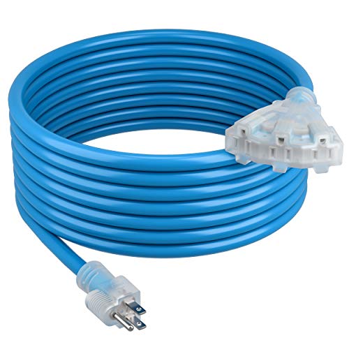 GearIT Extension Cord 100 Feet 12/3 - Extra Heavy Duty 3 Triple Outlet SJEOW Extreme Weather Outdoor/Indoor - 12 Gauge 3 Prong, LED Lighted Plug, Oil Resistant Rubber Jacket