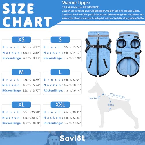 Savlot Hundemantel Wasserdicht Hundejacke Hundepullover mit Reißverschluss Kleine Hunde Winter Warme Jacke Winddicht 2 in 1 Outfit