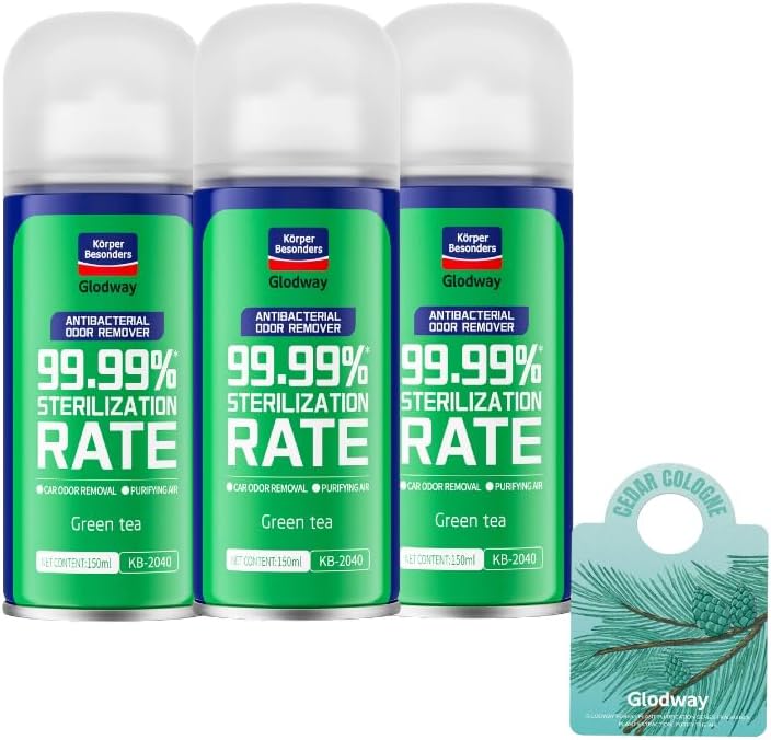 Glodway Car Air Freshener Spray,Deodorizer Odor Eliminator Remover Fogger,Long Lasting Cedar Cologne,Green Tea,Tropical Flavor Scent,6 Ounce(Pack of 3)