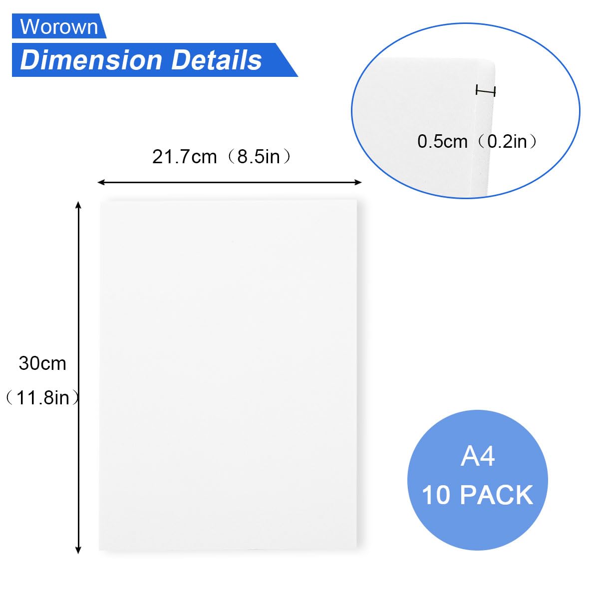 Worown Confezione da 10 pannelli in schiuma A4 (30 x 21,7 cm), poliplat 5 mm bianco per presentazioni, negozi, uffici e progetti artistici