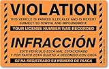 SmartSign 'Violation - Vehicle is Parked Illegally and is Hereby Subject to Towing' Bilingual Parking Violation Sticker | 5' x 8' Fluorescent Paper