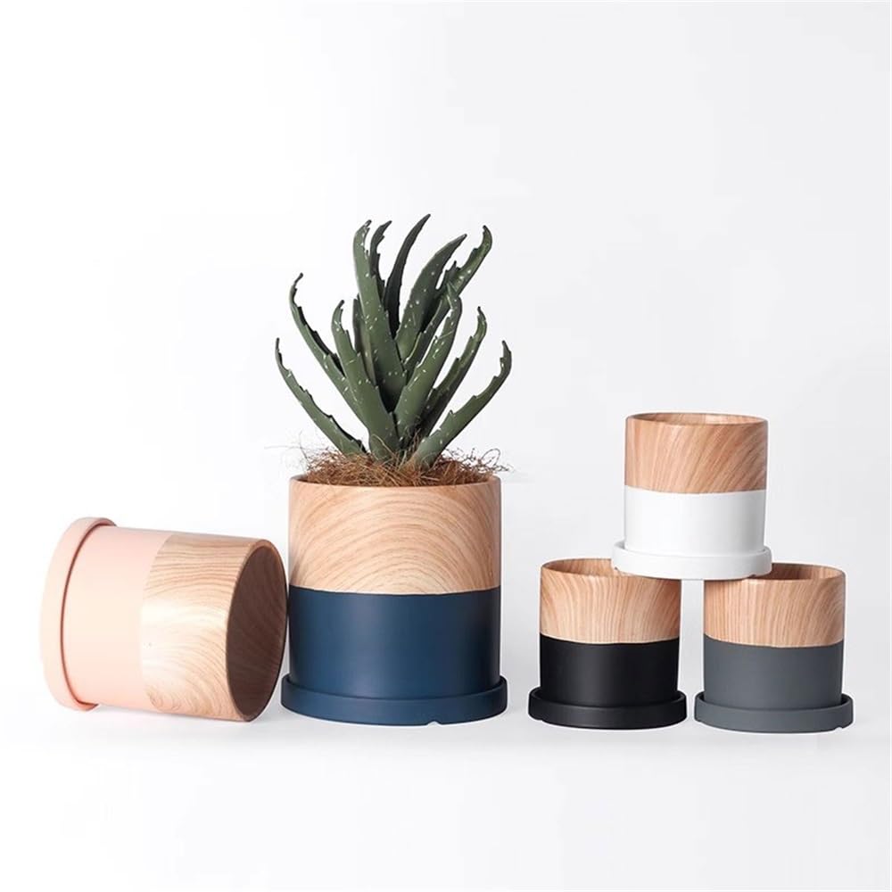 Doniczka Cylindryczna doniczka z podstawkami i otworami drenażowymi Ceramiczna doniczka na kwiaty, niebieska z małą doniczką Woodgrain, na balkon w salonie Sypialnia Doniczka