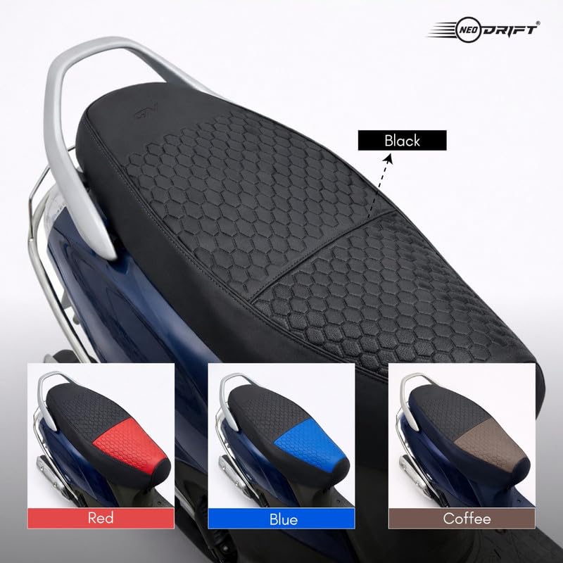 Image of Neodrift Premium Scooty Seat Cover - Vespa ZX | All Black | Anti-Slip & Shock-Absorbing Design | Water-Resistant Fit | Strip Cushioning | Professional Fit | Nappa Art Leather