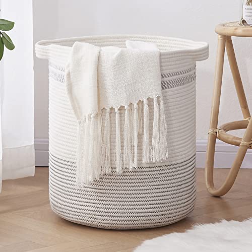 Image of OIAHOMY Laundry Basket- Rope Basket Large Storage Basket with Handles,Modern Decorative Woven Basket for Living Room,Storage Baskets for Toys, Throws, Pillows,and Towels -18"×16"-Light Grey