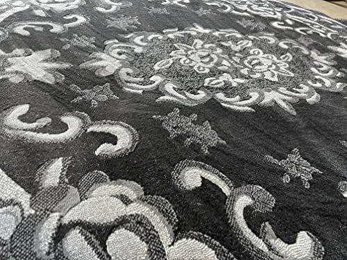 emirates Traditional Round Aubusson Area Rug Black Grey Gray Design 507 (7 Feet 9 Inch X 7 Feet 9 Inch)