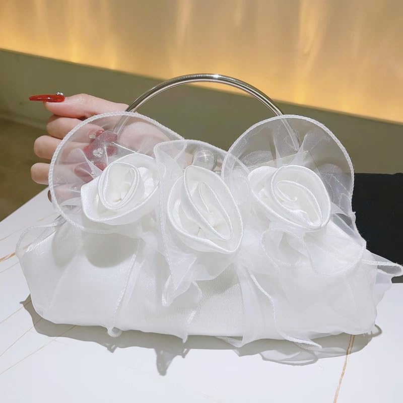 Women Flower Evening Clutch Bag Ladies Girls Elegant Satin 3D Rose Purse Luxury Bridal Handbag For Wedding Parites Prom