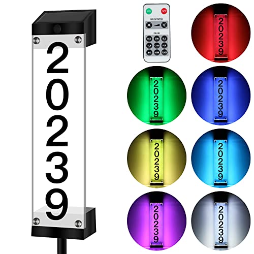 Solar House Numbers for Outside, GOSUNWEY Solar Address Signs for Yard with Stakes Waterproof Lighted House Number Sign, Solar Powered LED Address Plaque Solar House Numbers for House Mailbox Street