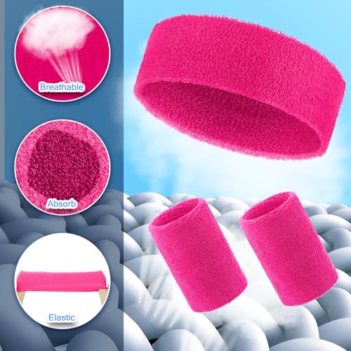 Hungdao 18 Pcs Sweatbands Set 12 Sports Wristbands 6 Colorful Athletic Headbands for Girl Boy Women Men Sports Athletics Event Workout Exercise Basketball Running Tennis Football2
