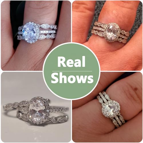 Newshe Jewellery Engagement Sets AAAAA Cz Wedding Rings for Women 925 Sterling Silver 3pcs Round White Size 4-133